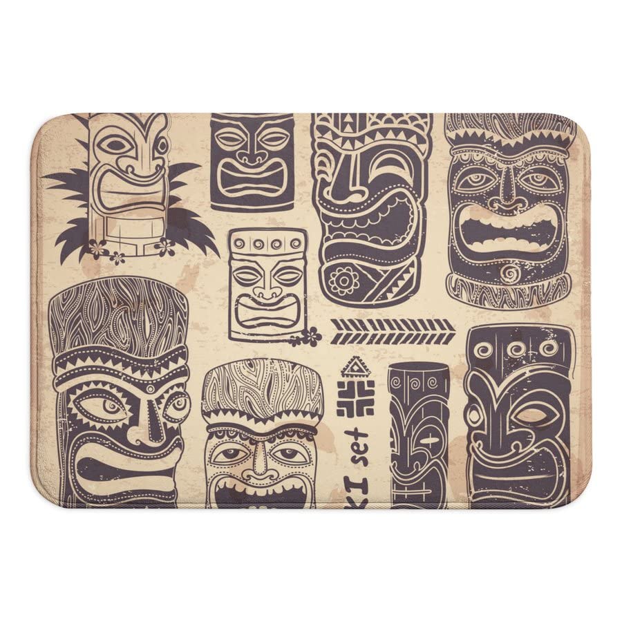SPXUBZ Fallake Vintage Aloha Tiki Non Slip Entrance Rug Outdoor/Indoor Durable and Waterproof Machine Washable Door mat Size:18x30 inch