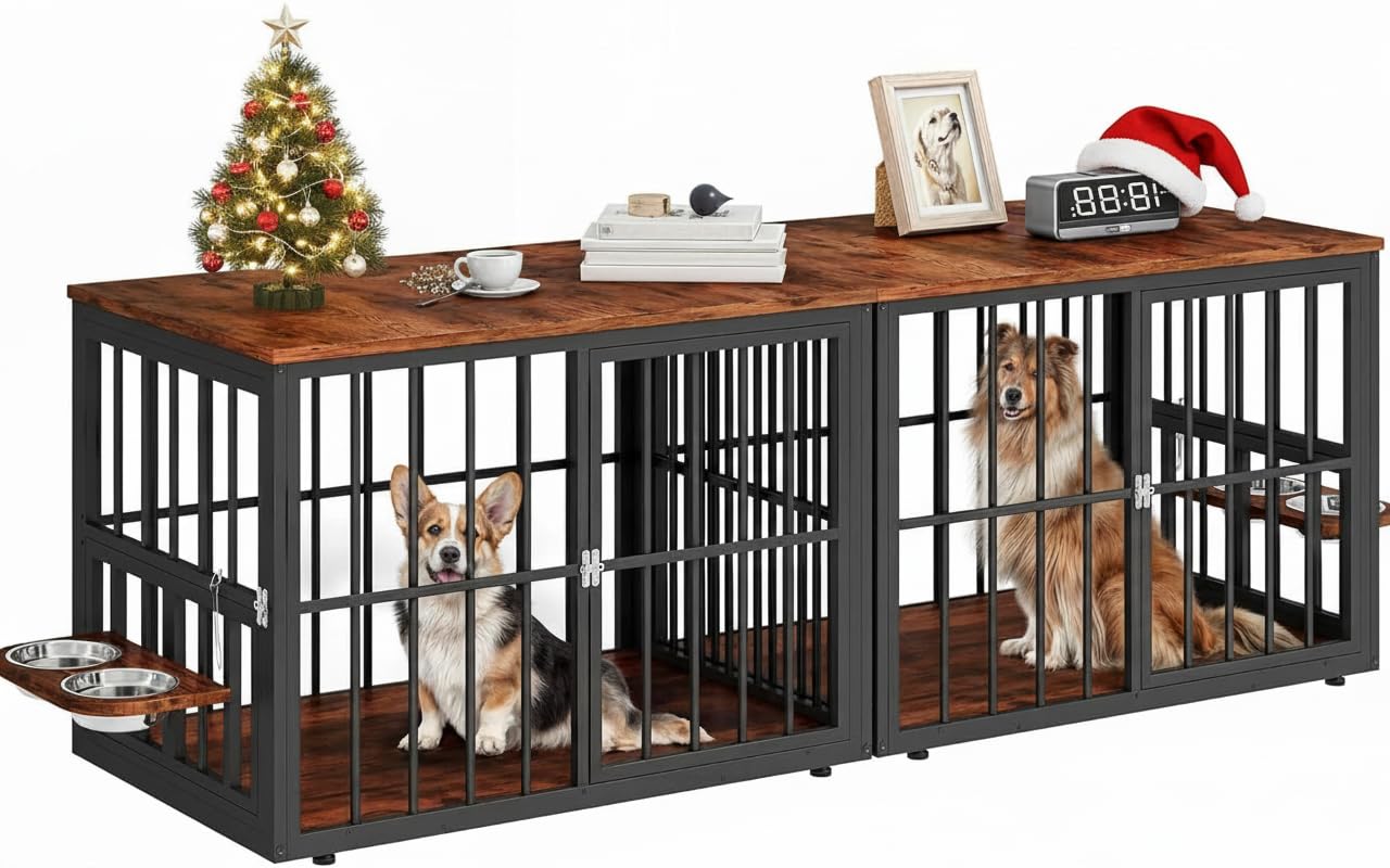 Photo 1 of ***BOX 1 OF 2***
YITAHOME 77.6" Large Corner Dog Crate Furniture for 2 Dogs, Steel Frame Cage with Double Doors & Bowls & 3 Doors, Double Dog Crate Furniture TV Stand for Medium Large Dogs, Brown