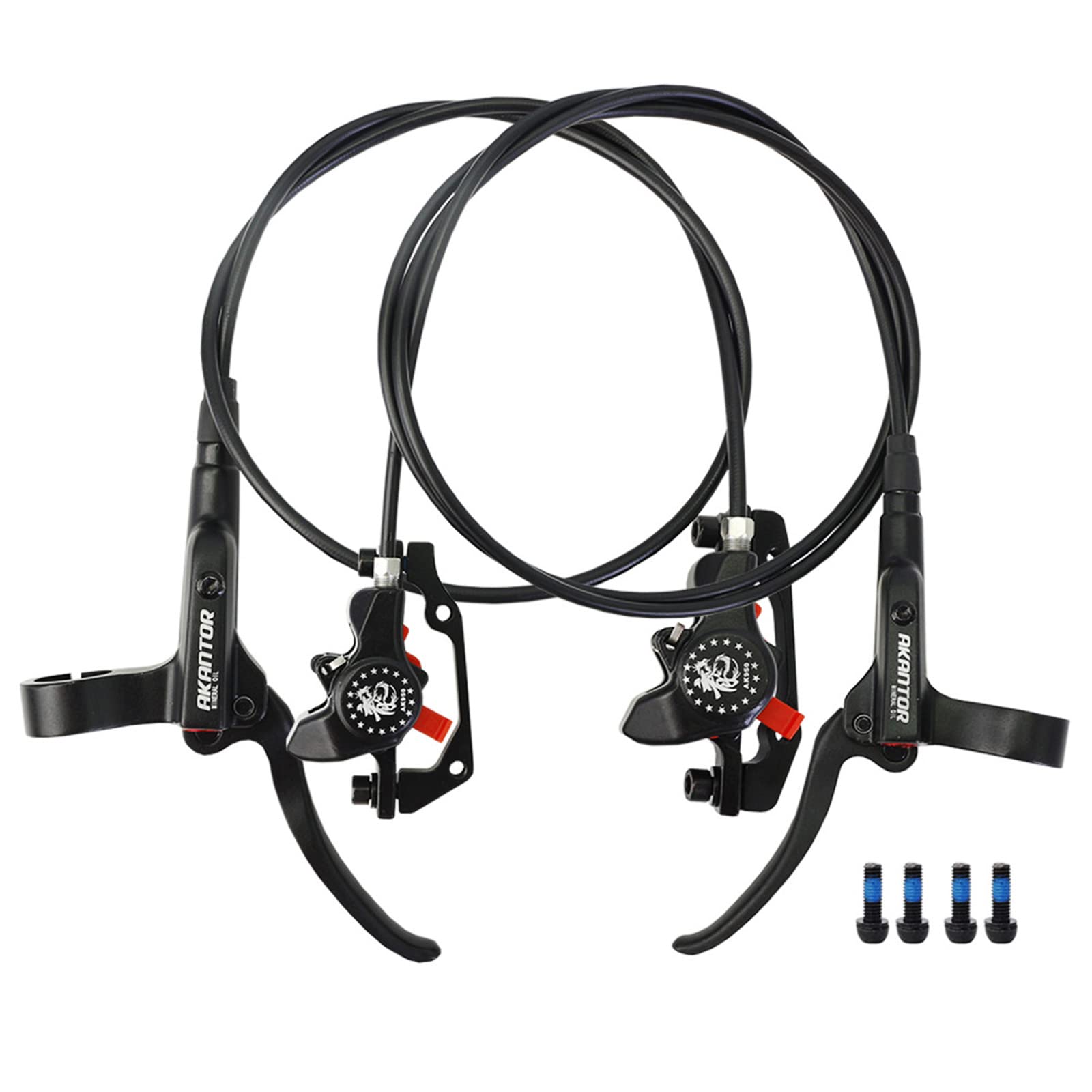 ThinkTop Bike Hydraulic Brake Kit 2 Piston, MTB Bicycle Oil Pressure Dual Piston Driving Disc Brake Set, Left (Front) 800/Right (Rear) 1400mm (Black)