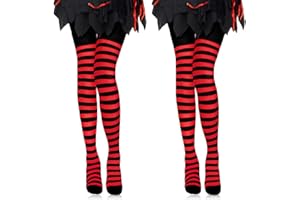 Xaatren 2 Pair Women Striped Tights Horizontal Stripe Tights Full Length Tight for 80s 90s Carnival Mardi Gras World Book Day