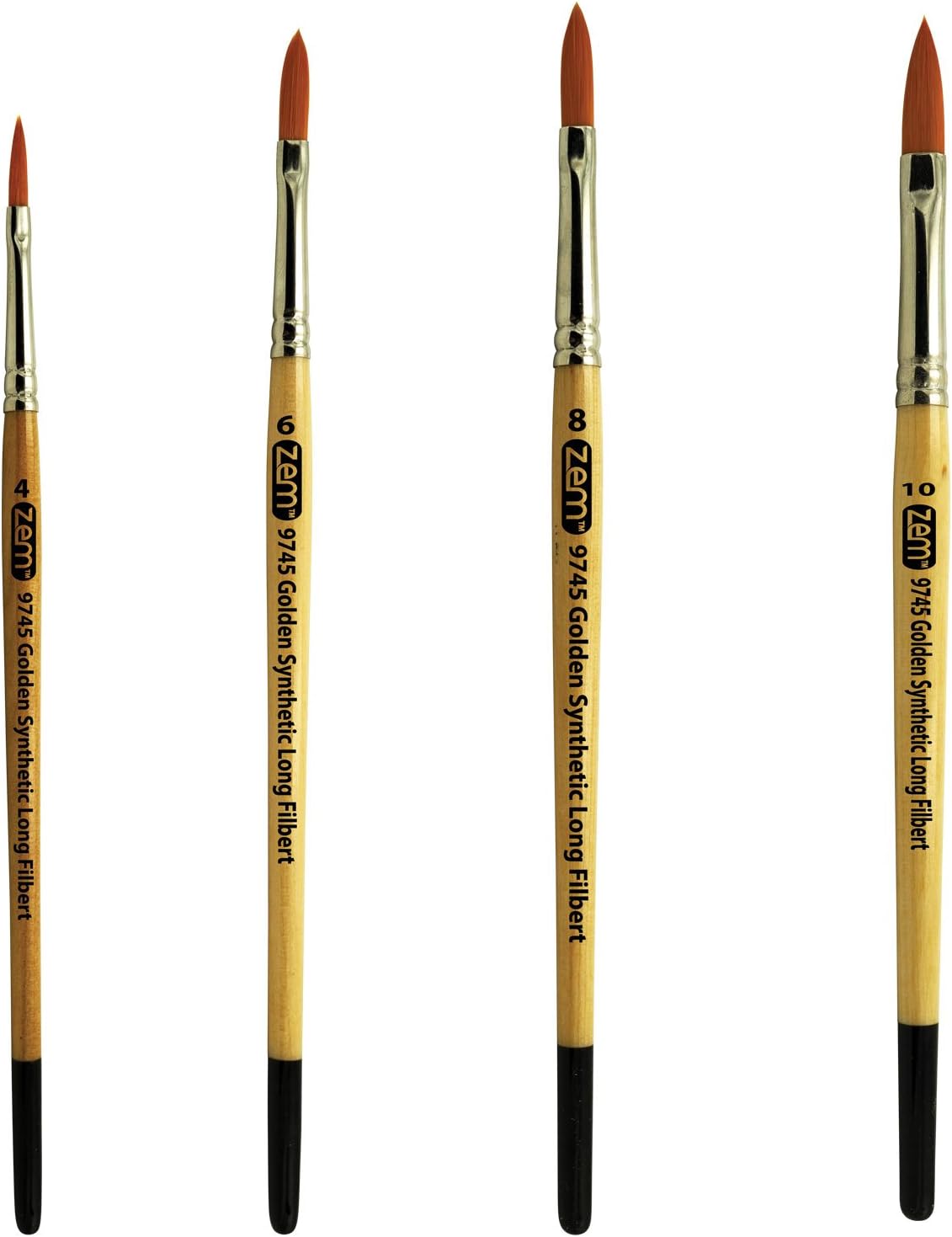 Student Golden Synthetic Filbert Cats Tongue Brush Set Sizes 4, 6, 8