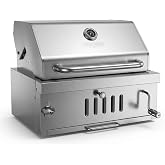 28In Large Built in Charcoal Grills for Outdoor Kitchen Island | Drop-in Barbecue Grill with Liftable Tray Insulated Hood &amp; Temp Gauge Heavy Duty Stainless Steel BBQ Grill for Family Parties