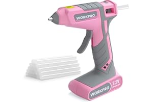WORKPRO Pink Cordless Hot Melt Glue Gun, 7.2V Rechargeable Fast Preheating Glue Gun Kit with 20 Pcs Premium Mini Glue Stick, 