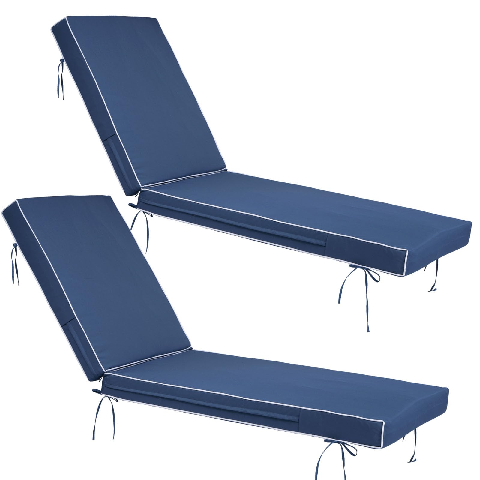 Photo 1 of 2 PCS Outdoor Chaise Lounge Cushion Waterproof and Sunlight Resistant, Lounge Deck Reclining Chair Cushions for Patio Furniture Lawn Pool Resort Hotel (2, Blue + white border, 72'' L x 21'' W x 4" T)