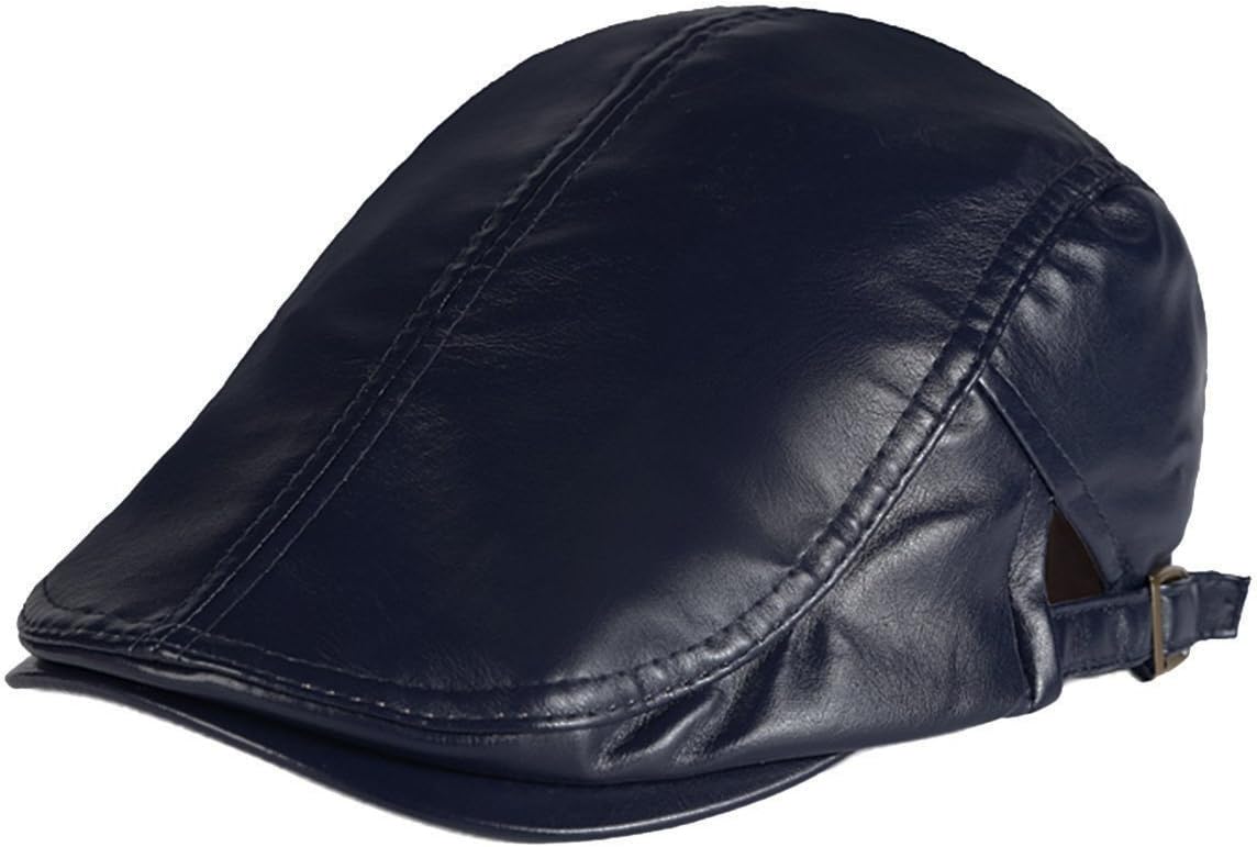 Men PU Leather Duckbill Cap Vintage Ivy Newsboy Cap Flat Cap Cabby Hat