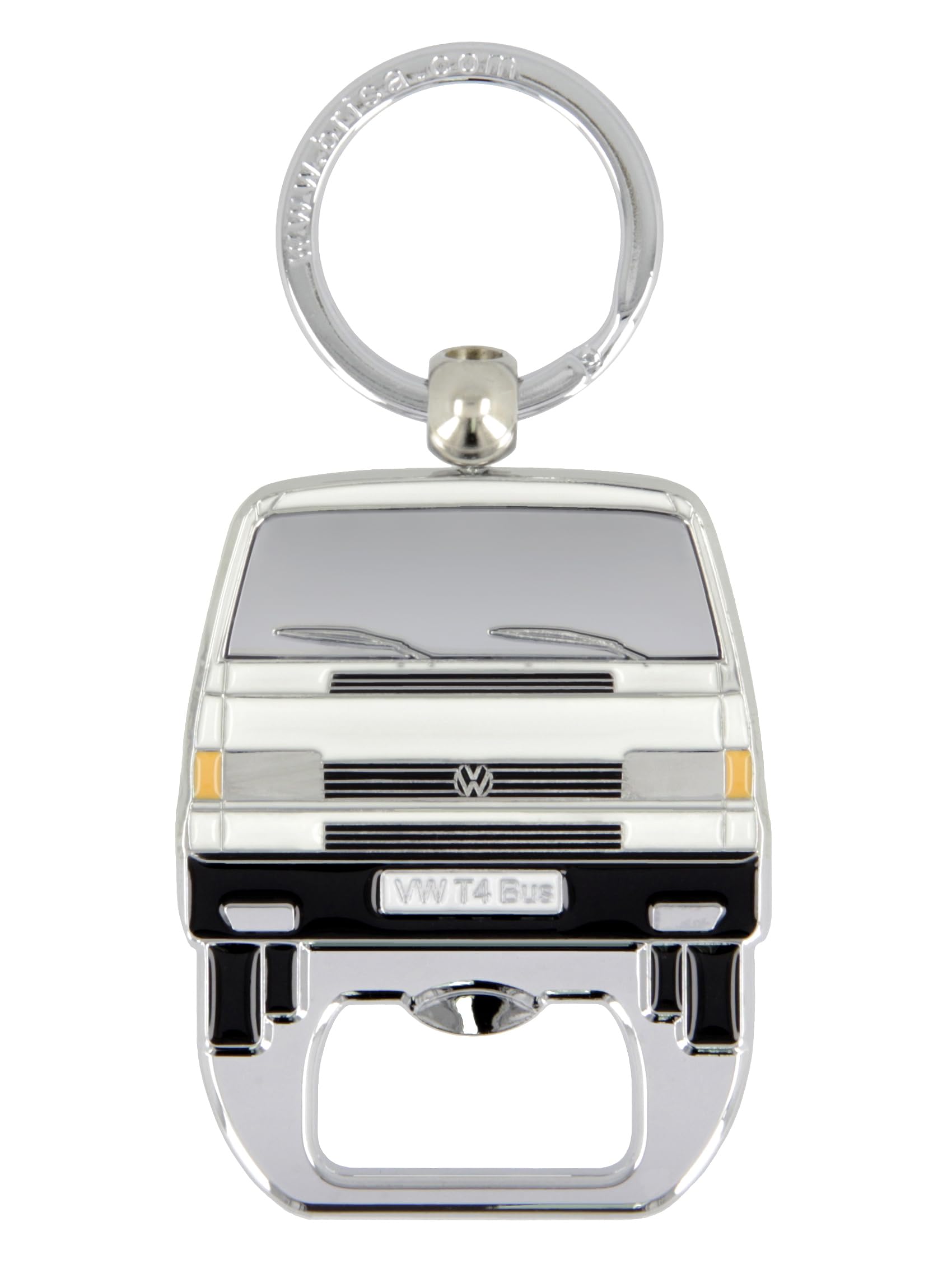 BRISA VW Collection - Volkswagen Keychain Ring Keychain Accessory Keyholder with Bottle Opener in T4 Bus Campervan Design (White)