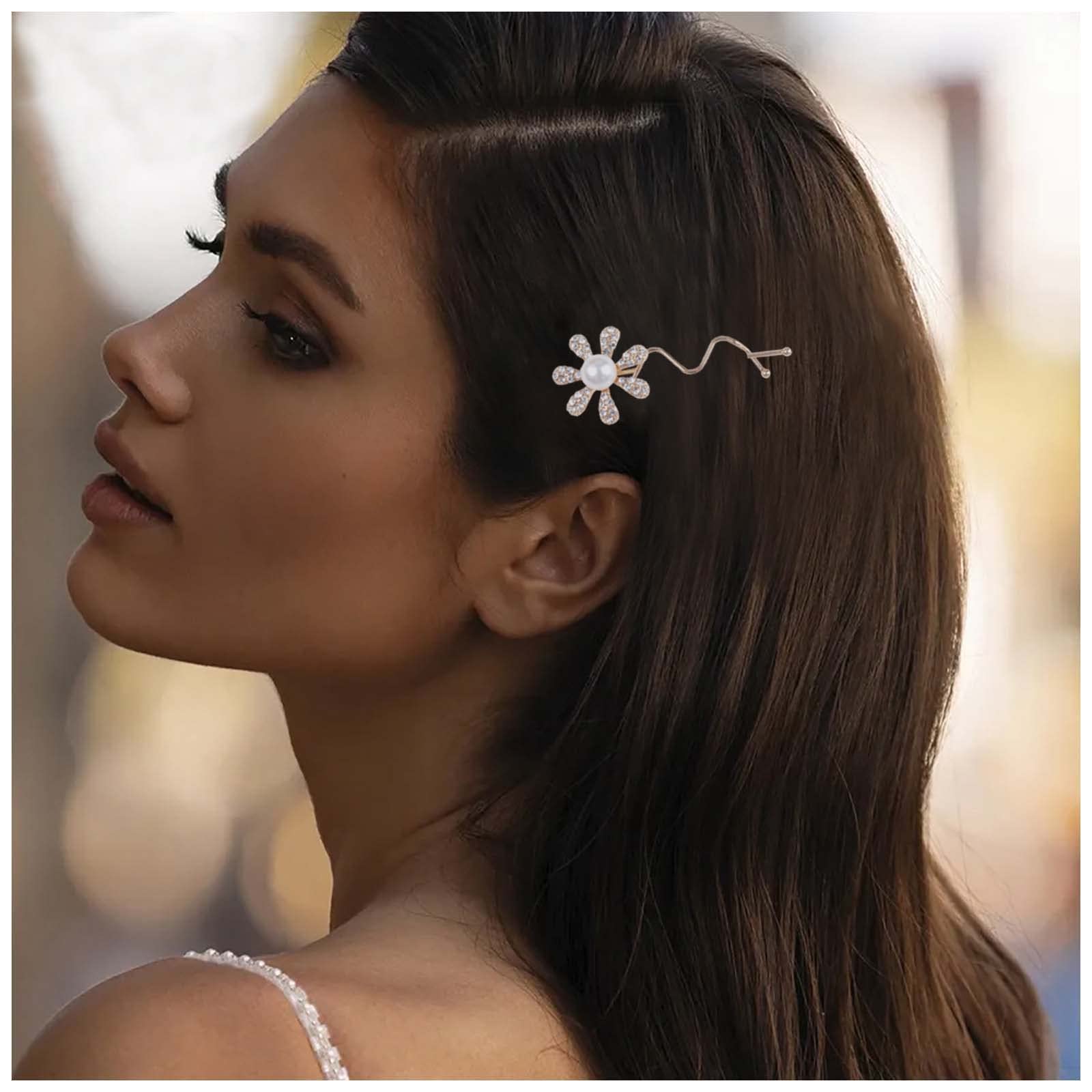 Cimenexe Bohemian Metal Flower Pearl Hair Pin Vintage Pearl Hair Clip Pin Crystal Flower Hairpins Clips Gold Pearl Flower Hair Barrette Headwear Metallic Decorative Hair Accessories Jewelry for Women