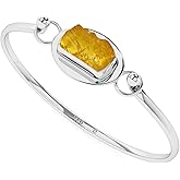 LUSTRE AND LIGHT 15.5x8mm Natural Raw Amber Twister Bangle Bracelet in Sterling Silver for Women, October Birthstone Jewelry Gifts for Her Birthday, Anniversary, Christmas, Graduation (Bezel-Set)