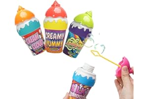 Bubbles for Kids - Ice Cream Bubble Solution Bottles | 4 Piece Non Spill Portable Bubble Toys for, Educational Summer Outdoor