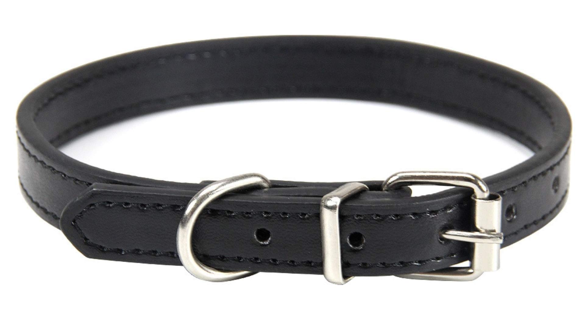 Durable Light Weight Soft Leather Collar For Medium Dogs Cats Pets, Length - 40 cm (15.7') (Black)