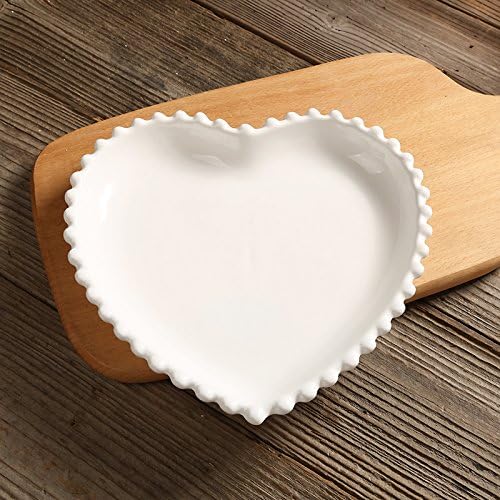YUWANW Fan Princess Nordic Western Edge Lace Pearl White Ceramic Tableware Breakfast Steak Dish Salad Bowl Flat, Heart-Shaped Pearl Disc