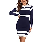 Beyove Women's Colorblock Striped Long Sleeve Cotton Knit Sweater Bodycon Dress XS-XXL