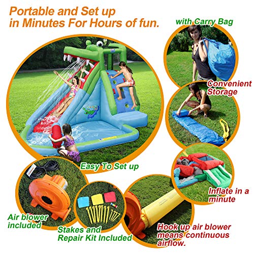 ACTION AIR Inflatable Waterslide Crocodile Bounce House With Blower 