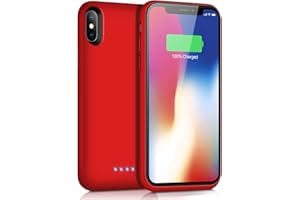 QTshine Battery Case for iPhone X/XS/10, Newest [6500mAh] Protective Portable Charging Case Rechargeable Extended Battery Pack for Apple iPhone X/XS/10(5.8') Backup Power Bank Cover - Red
