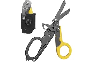 OHZOIRIC Trauma Shears with Strap Cutter and Glass Breaker, Trauma Shears with Black Holster, Stainless Steel Foldable Trauma Shears For Outdoor Rescue Use (Yellow and Black)