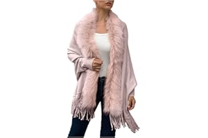 LMSXCT Women Luxury Bridal Faux Fur Shawl Wraps Cloak Coat Sweater Cape Stylish Cozy Long Sleeve Open Front Fringe Cardigan