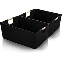 ZOOFOX Set of 2 Black Storage Baskets, Closet Storage Bins with Wooden Handles, Foldable Rectangular Storage Baskets for Shel