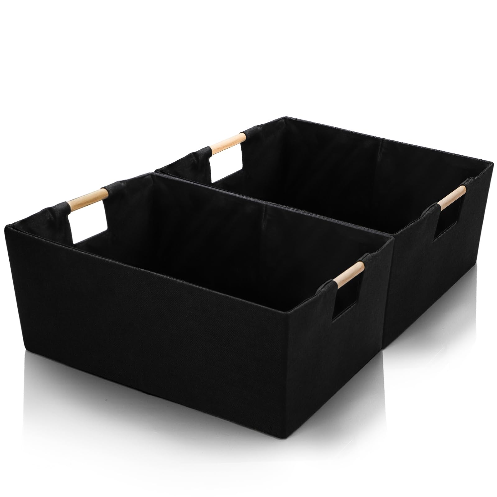 Photo 1 of ZOOFOX Set of 2 Black Storage Baskets, Closet Storage Bins with Wooden Handles, Foldable Rectangular Storage Baskets for Shelves, Closets, Home, Office