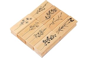 Yansanido Pack of 8 Pcs Plant and Flower Shape Wooden Rubber Stamps 2.5 Inch x 1 Inch x 0.6 Inch for DIY Craft Card and Photo Album (8Pcs Plant & Flower-02)