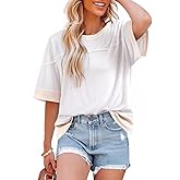Dokotoo Womens Summer Tops Casual Oversized Short Sleeve T Shirts Crewneck Color Block Side Slit Basic Tee Blouses