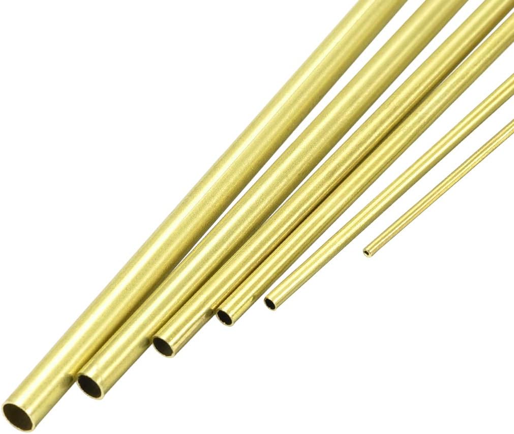 sourcing map Brass Tube, 1mm 1.5mm 2mm 2.5mm 3mm 3.5mm OD x 0.2mm Wall Thickness 300mm Length Seamless Round Pipe Tubing, Pack of 6