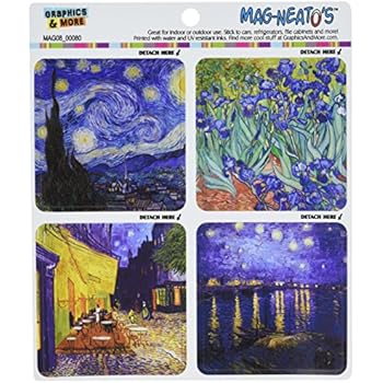 Famous Vincent Van Gogh Paintings - Starry Night Irises Automotive Car Refrigerator Locker Vinyl Magnet Set