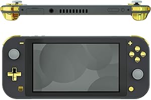 eXtremeRate Chrome Gold Glossy Replacement ABXY Home Capture Plus Minus Keys Dpad L R ZL ZR Trigger for Nintendo Switch Lite,