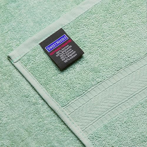 Sweet Needle Towel Set - 2 Bath Towels 2 Hand Towels & 2 Wipes Daily Use 500gsm Ring Spun Highly Absorbent Bathroom Sage Green (Pack of 6)