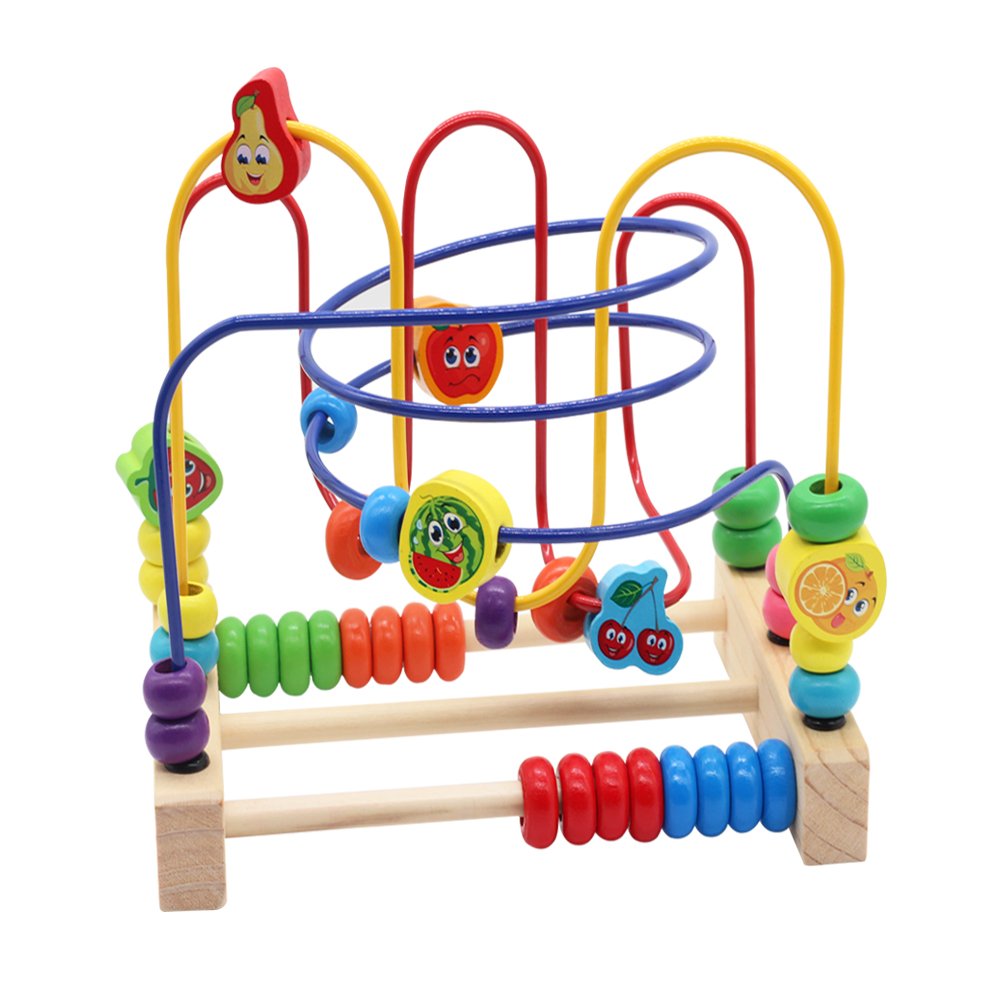 Nuheby Labirinto Roller Coaster con Frutta Bead Maze Gioco Perline Giochi Educativi 3 Anni Giochi in Legno con 3 Tracce di Colore Diverse Giochi in Legno per Bambini 3+ Anni