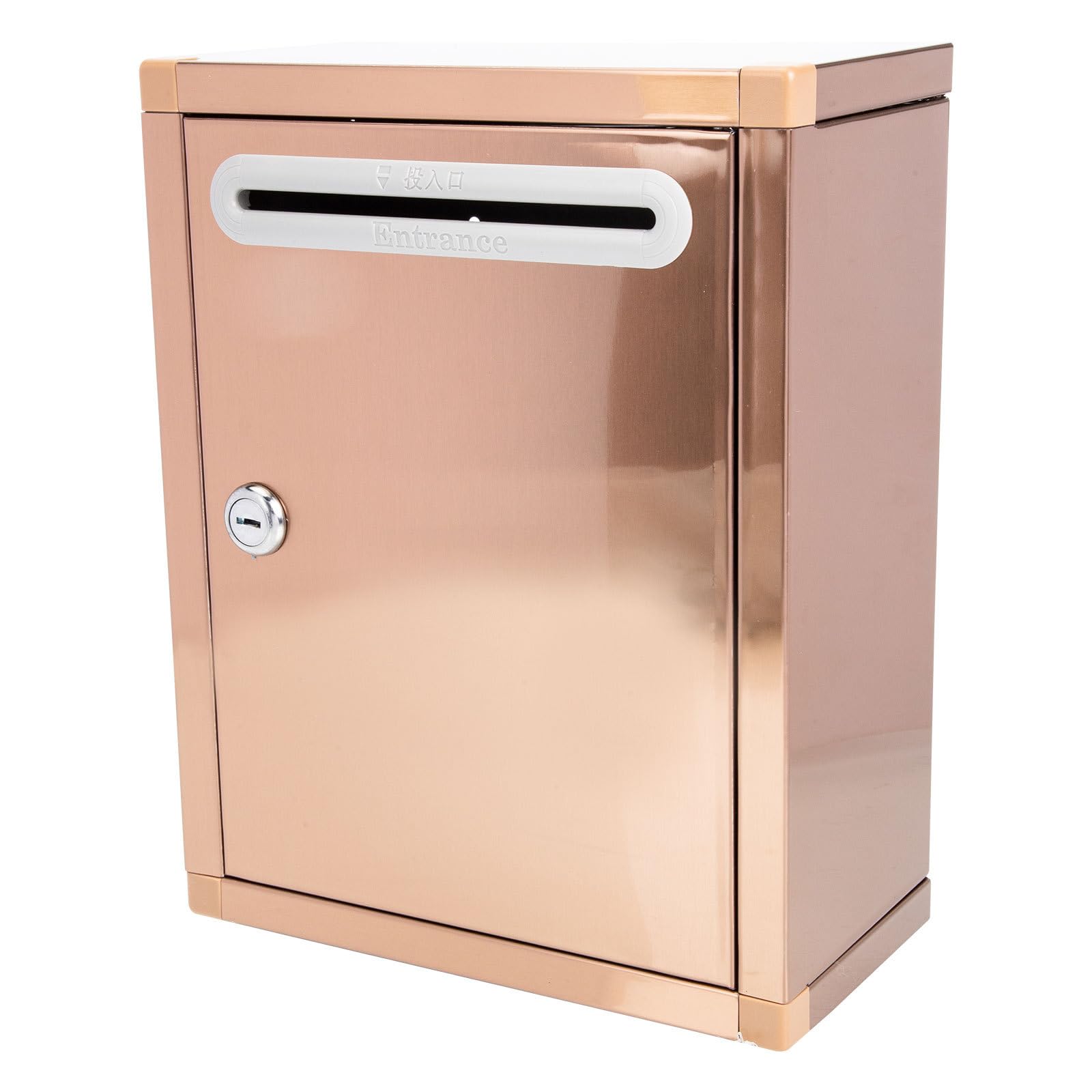 Wall Mail Holder Large Mailbox, Wall Mounted Steel Lockable Weatherproof Post Box, Hanging Suggestion Box, Complaint Box, Cards Post Box for Shop Golden 27 x 21 x 11 cm
