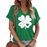 St. Patrick's Day Shirts Women V Neck Lucky Shamrock Clover T-Shirts Irish Festival Graphic Tee Tops