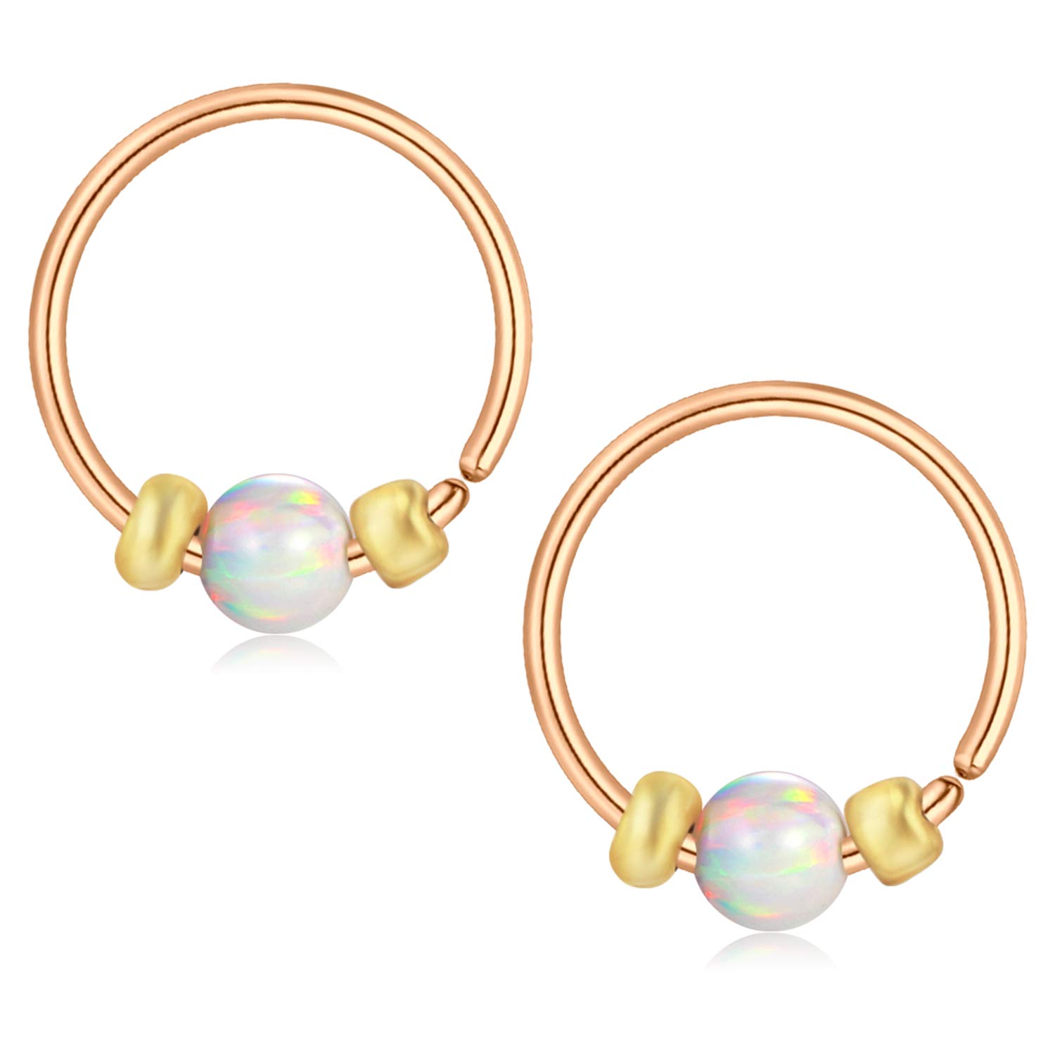 AVYRING 20G Nose Rings Hoop Stainless Steel Opal Fake Septum Piercing Lip Cartilage Helix Earrings Jewelry for Women Men Dia 8MM - Rose gold