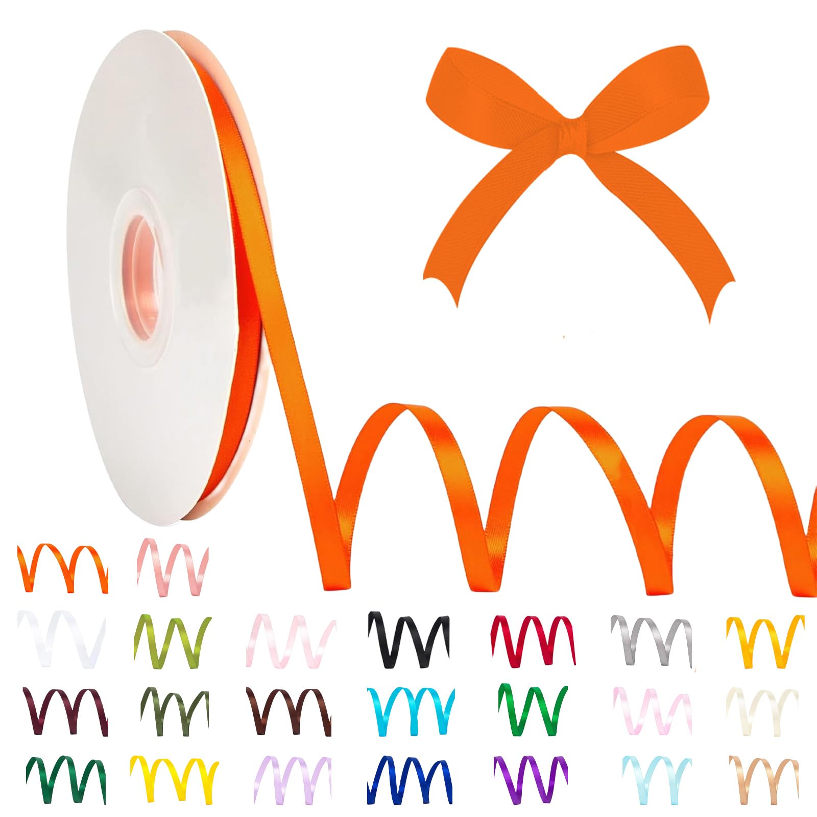 POPOYU 91m Thin Orange Ribbon Satin Ribbon 6mm Solid Color Fabric Ribbon Silk Satin Roll,Orange Wrapping Ribbon and Bows for Gift Wrapping DIY Crafts Hair Christmas Bows Cake Wedding Balloons