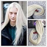 Moresoo 24 Inch Remy Hair Extensions Tape in Human Hair 50g/20pcs Straight Unprocessed Remy Human Hair Platinum Blonde Color #60 Seamless Skin Weft Tape In Hair Extensions