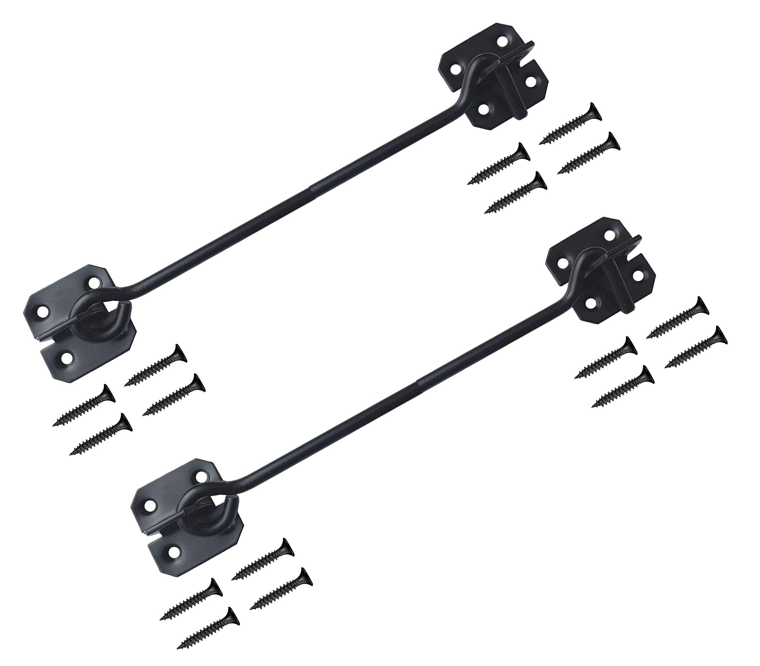 TERF® 200mm Heavy Duty Antique Black Wire Cabin Door Hook and Eye Lock 200mm (8 inch) Cabinet Latch Catch including Fixing Screw For Door Gate Window Closet Shed Latch - Pack of 2