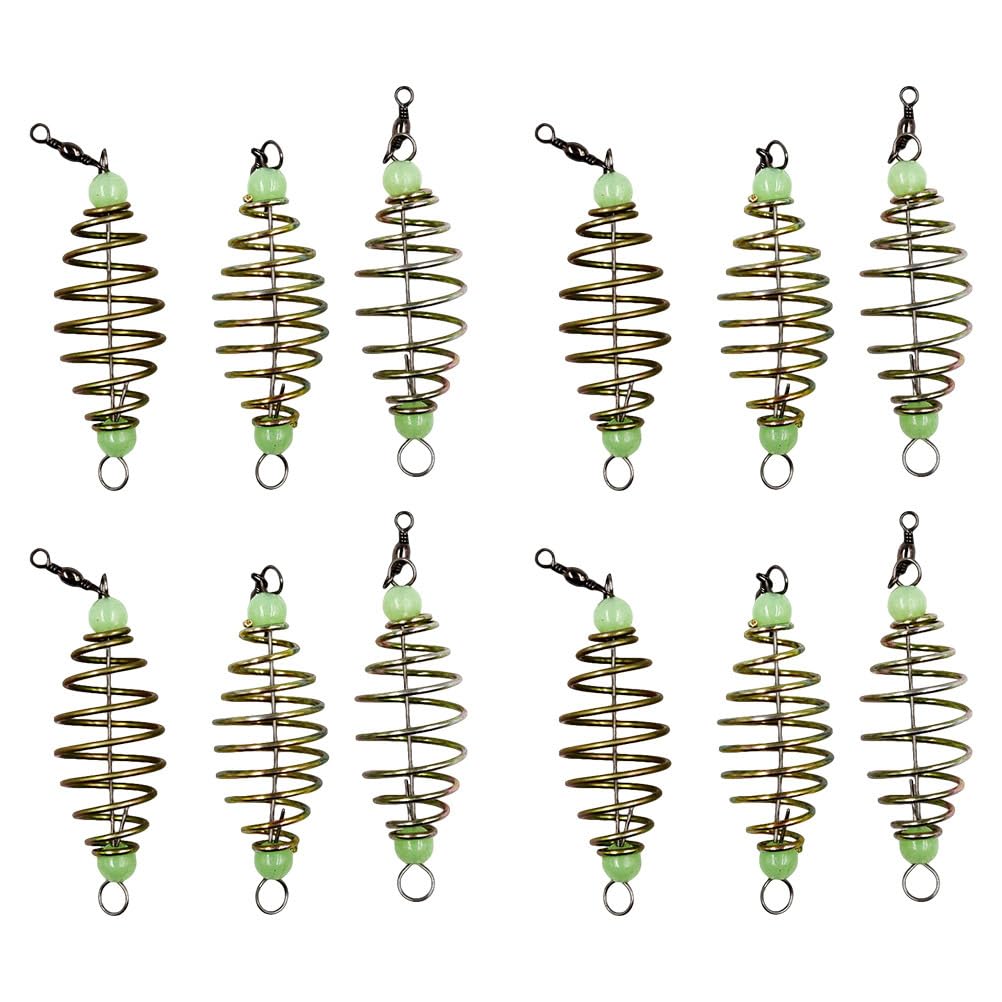 BESPORTBLE 24PCS Luminous Carp Fishing Feeder Lure Feeder Carp Fishing Accessories With Luminous Beans And Springs For Shrimp Crayfish Crab Fish Baits