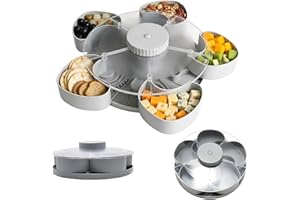 Divided Spin and Snack Tray, 5-Compartment Rotating Snack Tray with Lid, Lazy Susan Portable Charcuterie Board, Spinning Snac
