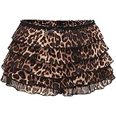 SOLY HUX Women's Plus Size Cheetah Leopard Print Bloomers Shorts Sexy Y2k Layered Ruffle Mini Shorts