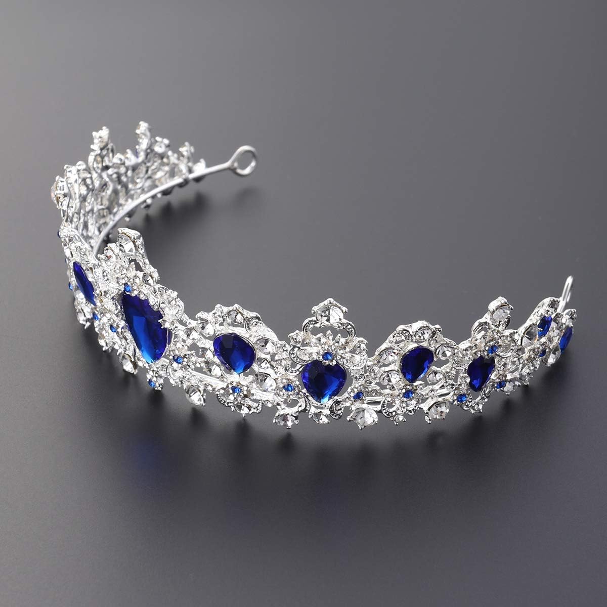 Lurrose Blue Crystal Tiaras Princess Baroque Crown Wedding Bridal Royal Headpiece for Women Girls Wedding Dancing Party - Image 5