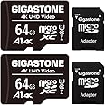 GIGASTONE 64GB 2-Pack Micro SD Card, 4K UHD Video, Surveillance Security Cam Action Camera Drone Professional, 90MB/s Micro SDXC UHS-I U3 Class 10