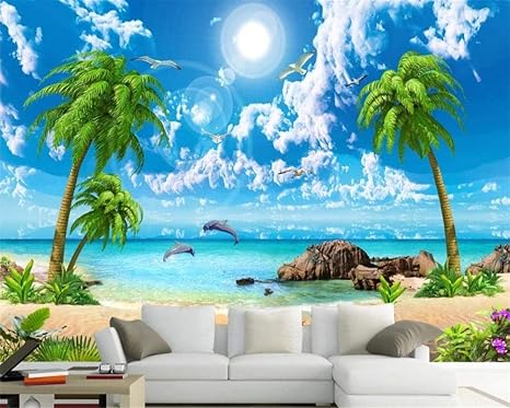 Abzjjl Fondo De Pantalla 3d Paredes De Paisajes De La Playa De Coco Grandes Murales De Pared Con Vista Al Mar Papel Peint 300cmx210cm Amazon Com Mx Hogar Y Cocina