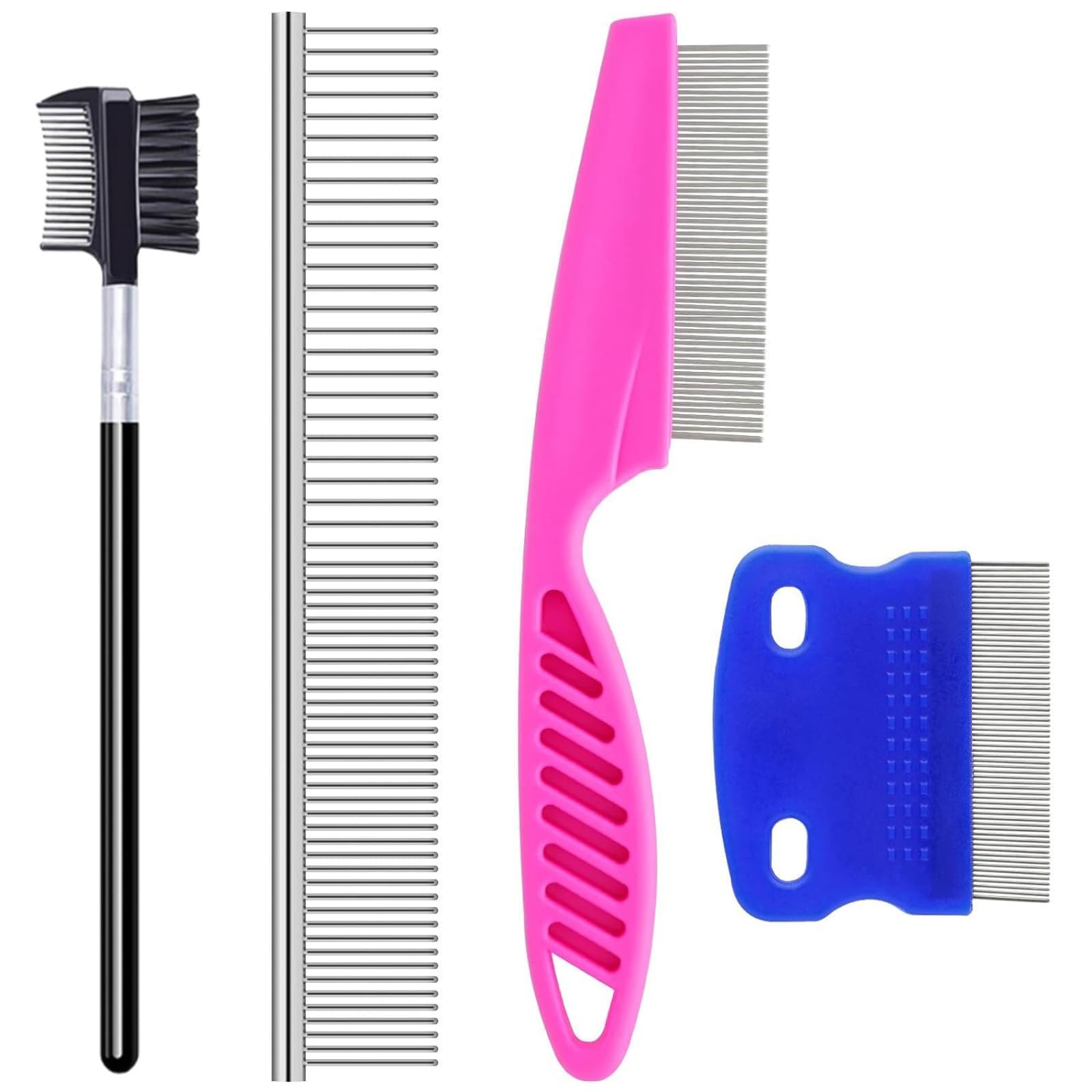 Pets Grooming Metal Comb Kit for Small Dogs Cats Puppies for Tear Stain Remover, 2-in-1 with Round Teeth to Remove Knots Crust Mucus
