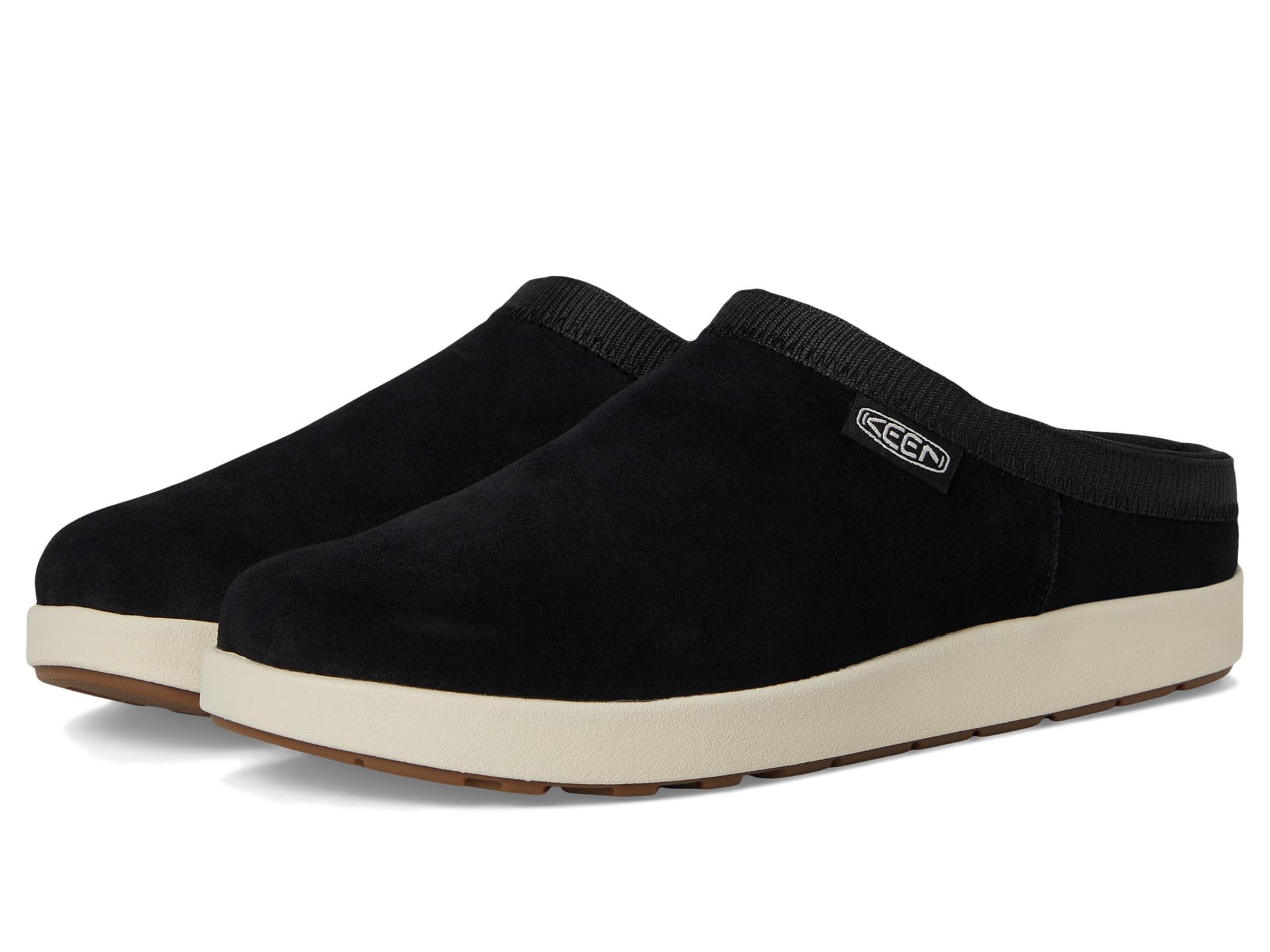 KEEN Women’s Elle Suede Comfortable Durable Indoor Outdoor Mule Slippers, Black/Birch, 5.5