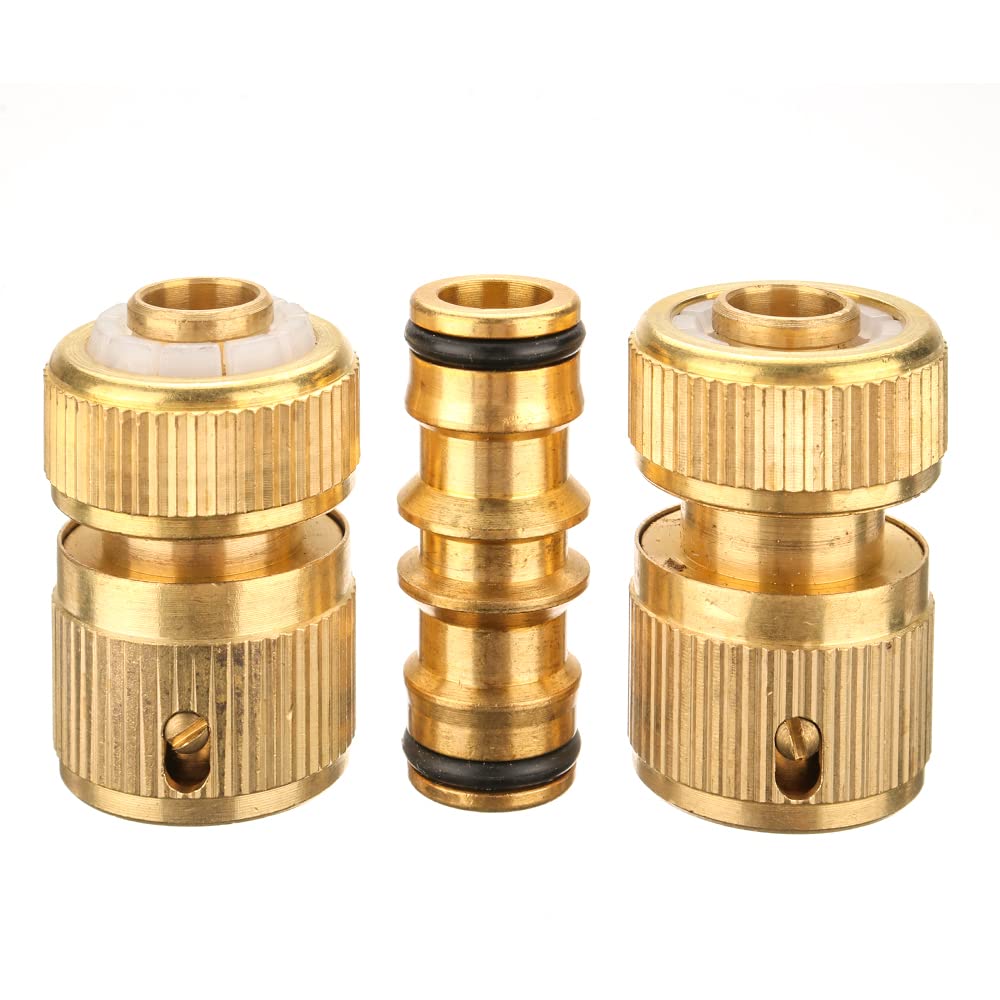 Homo Trends 3 Pack Hose Fitting Repair Set, 2x 1/2" Quick End Connector Brass Hose Connector and 1x Extenders Hose Double Male Hose Connector for Garden Hose Fittings