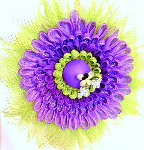BLOW OUT SALE 50% OFF Lime Green and Ultra Violet Bumble Bee, and Butterfly Flower Petal Deco Mesh Front Door Wreath