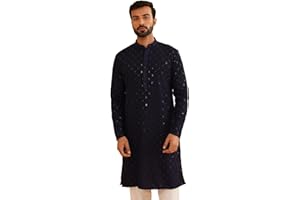 Sojanya (Since 1958 Men'S Cotton Contrast Embroidered Sequinned Long Kurta