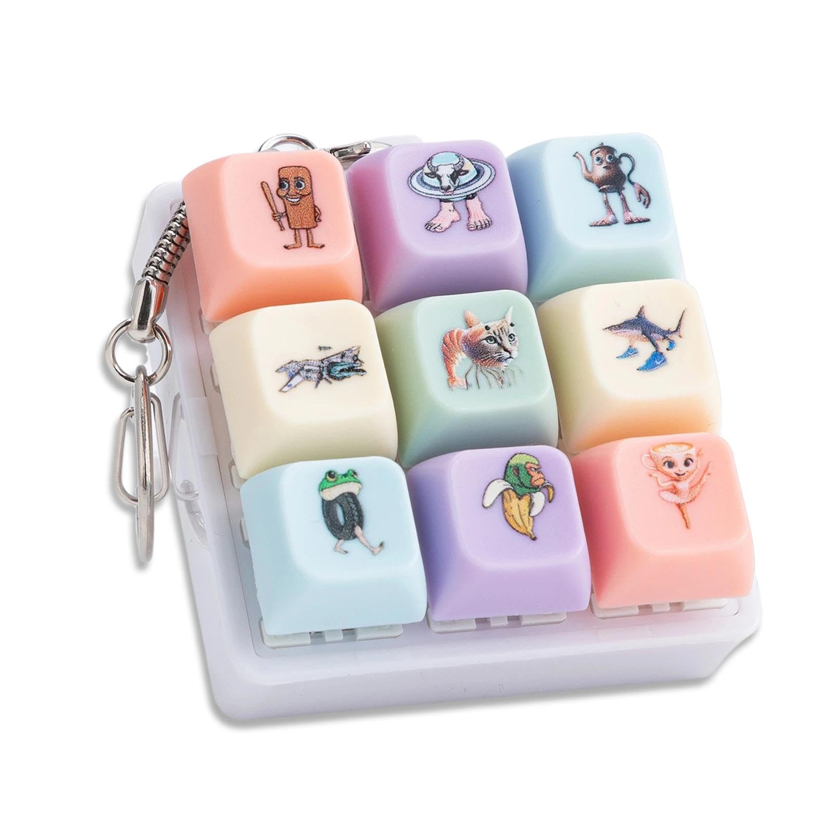 Fakcrkun Italian Brainrot Keyboard Fidget, Cartoon Fidget Keyboard Keychain with 9 Button, Funny Stress Relief Gift f