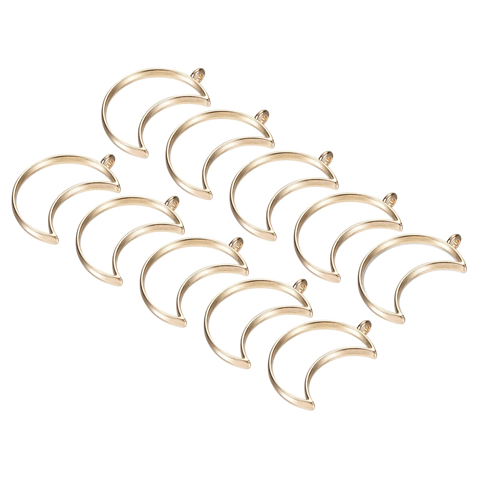 M METERXITY 10 Pack Open Bezels for Resin - Hollow Frames Alloy Moon Shaped, Apply to DIY Crafts Pendants Pressed Flowers (Gold Tone)