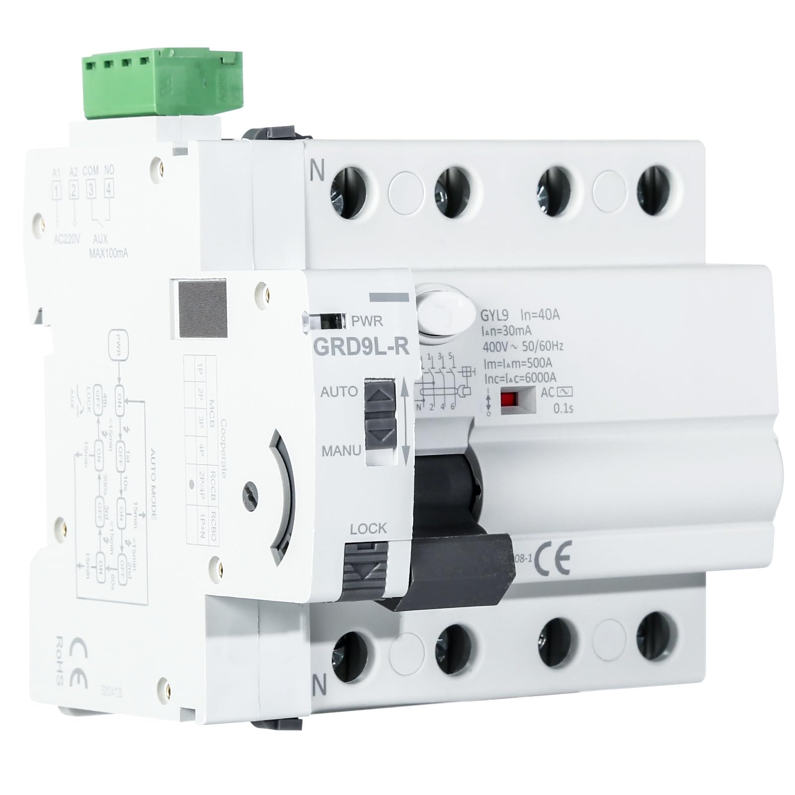 Automatic Reclosing Device Circuit Breaker GRD9L-R RCCB 4P 40A 30mA Household Smart Breaker AC Type Circuit Breaker Switch