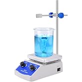 Slendor Magnetic Stirrer Hot Plate Mixer 1000ml Stirring Capacity 5 x 5 inch Max 520&deg;F Hotplate and 100-2000 RPM Stirrer, Stirring Bar &amp; Support Stand Included